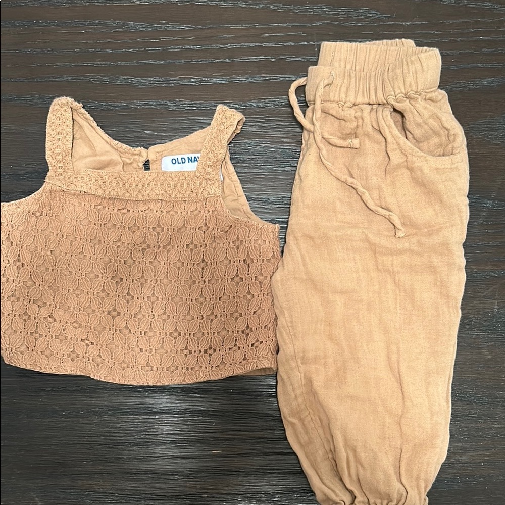 Old Navy Tan Casual crop top and Bottoms with Elastic Waistband
